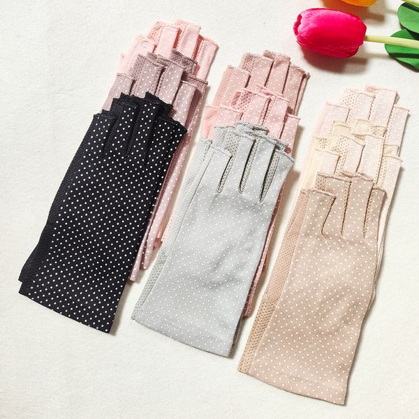 

five fingers gloves women summer thin cotton dot fingerless cycling nonslip breathable sunscreen driving gloves 230717, Blue;gray