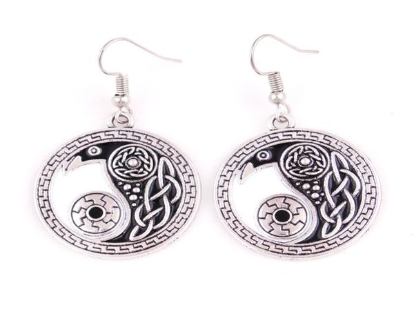 

religious celtic retro raven pendant earring morrigan crow raven yin yang amulet earring jewelry for woman 2171654, Silver