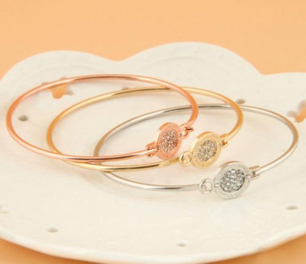 

full pave rhinestone disc lock bangle bracelet gift01236687278, White