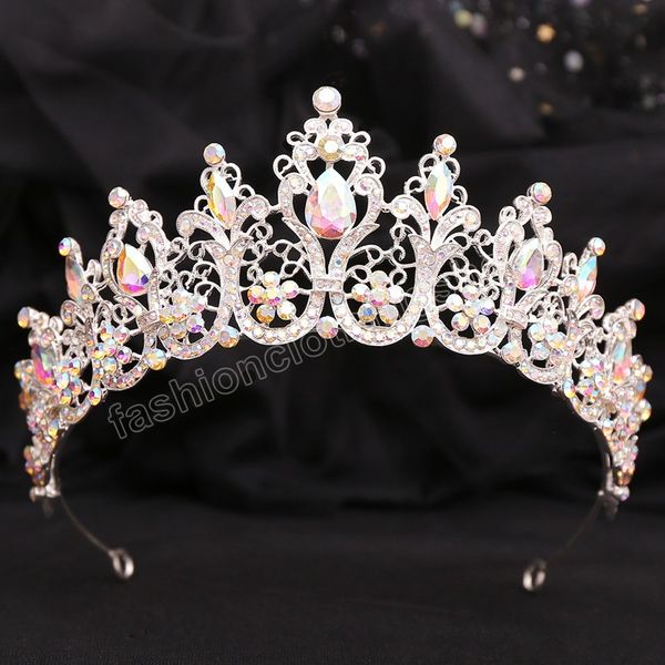 

6 colors elegant luxury bridal ab crystal tiara crown for women girls wedding party hair dress accessories, Slivery;white