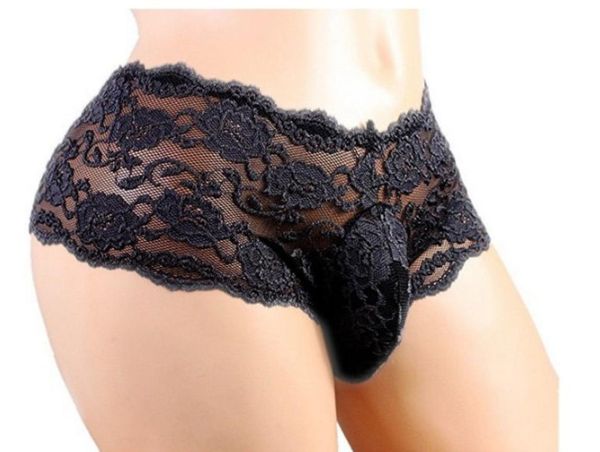

gay men lingerie floral lace open butt seethrough sissy panties bikini briefs jockstraps underpants underwear mens6542757, Black;white