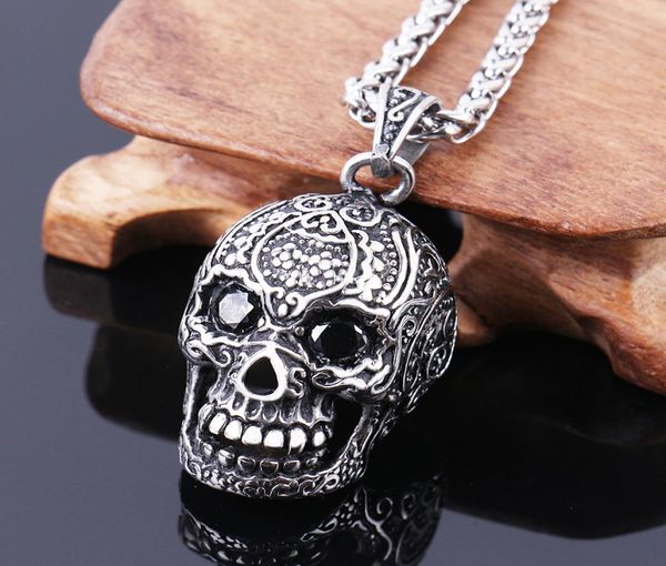 

skull pendant mens stainless steel large sugar skull pendant necklace for man stainless steel charm6986963, Silver
