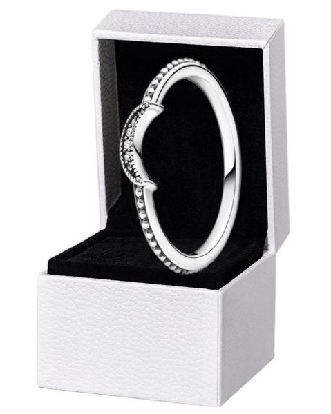 

authentic sterling silver crescent moon beaded ring women girls party gift jewelry for cz diamond rings with original box set1086474, Slivery;golden