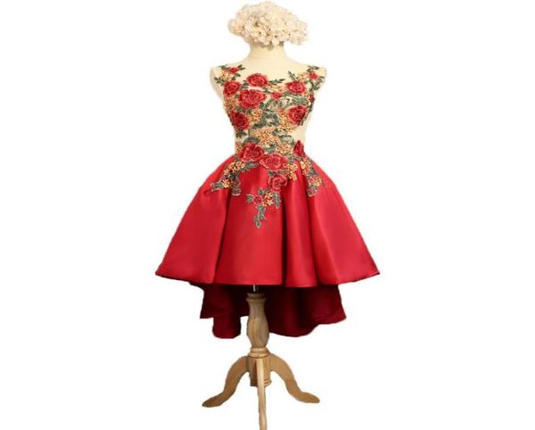 

real 2020 prom dresses high low embroidery lace satin homecoming dresses sleeveless graduation party gowns semi formal dress4160540, Black