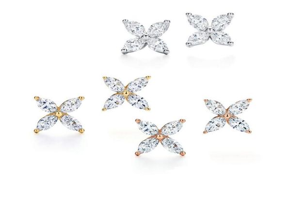 

s925 silver rose golden stud earring xshaped clover pave stone earrings luxury earrings fashion jewelry lovers festival gifts6453272, Golden;silver