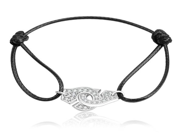 

france popular jewelry 925 sterling silver handcuffs bracelet for men women with rope zircon silver pendant bracelet menottes4737682, White
