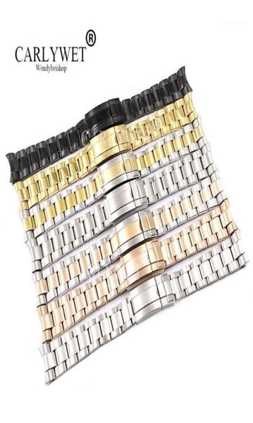 

carlywet 20 21mm whole silver gold rose gold black 316l solid stainless steel watch band belt strap bracelets for17250510, Black;brown