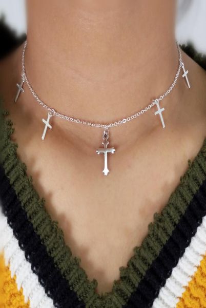 

silver color cross necklaces pendants for women choker clavicle chain jewelry femme bijoux collares6556949