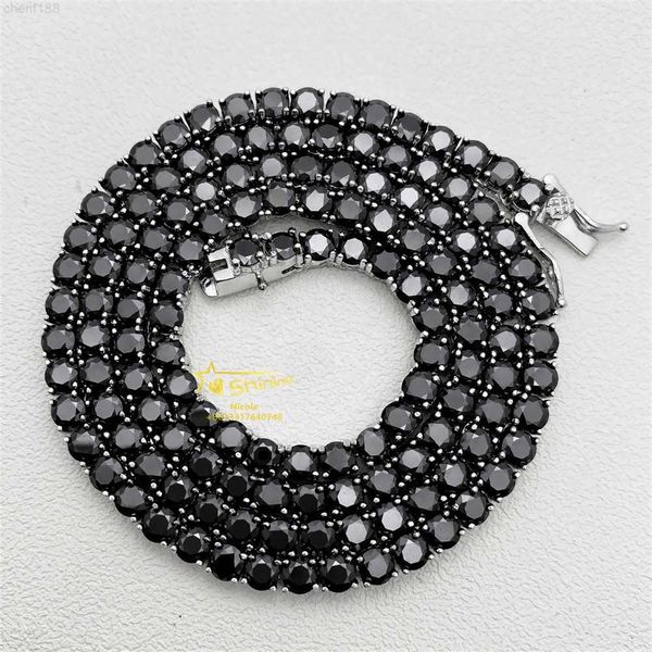 

pass diamond tester gra certificate 925 sterling silver hip hop necklace 3mm 4mm black moissanite tennis chain