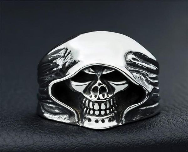 

fashion men skeleton guy punk style retro grim reaper skull rings 316l biker delivery drop size 6155293443, Silver