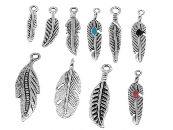 

fashion women tibetan silver color vintage metal 103050100pcs mix feather pendants charms bracelet necklace making jewelry acce6133712, Bronze;silver