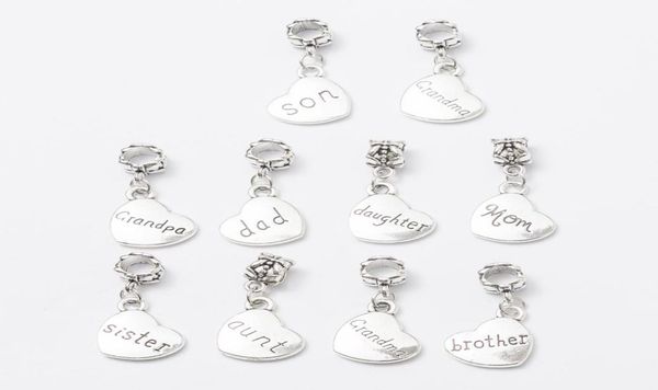

200 pcs family word heart shape charms pendants dangles beads fit bracelet or bangle diy jewelry1009884, Bronze;silver