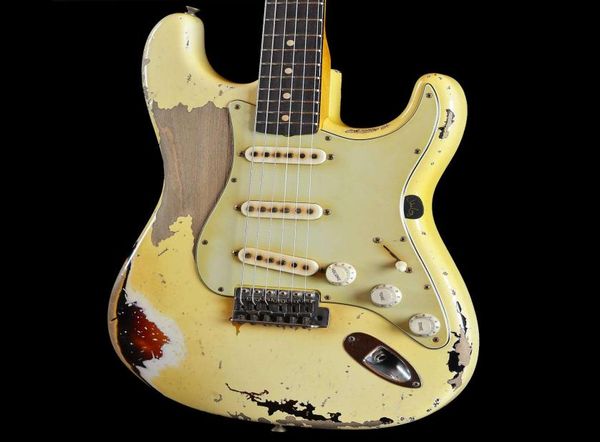 

masterbuilt heavy relic white over 3 tone sunburst strat electric guitar alder body rosewood fingerboard john cruz 1961 pinup 3879615