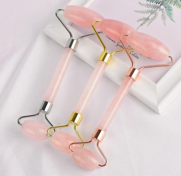 

double head rose gold jade facial massage roller natural pink rose quartz jade roller for face slimming8740356