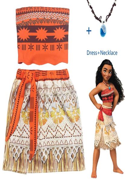 

new vaiana moana princess cosplay costume for children dress costume with necklace for halloween costumes for kids girls gifts t202220667, Red;yellow