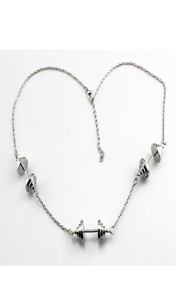 

sporty fitness weightlifting gym necklace rhodium dumbbell barbell weight charm pendent link chain necklace hip hop jewelry9083698, Silver