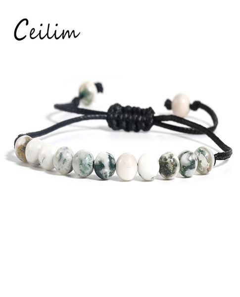 

6mm natural stone bead bracelet for women men adjustable handmade wax rope braided bracelet bangles healing balance yoga friendshi9446679, Black