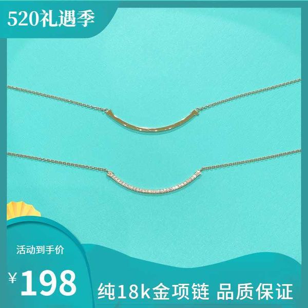 

high version 23 new 18k rose gold smiling face necklace small diamonds collar chain women's light luxury tiffay pendant, Silver
