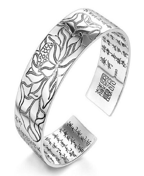 

lotus tibetan heart sutra bangle 990 sterling silver bracelet bangles buddha039s words scripture bracelets women men lotus hand4175628, Black