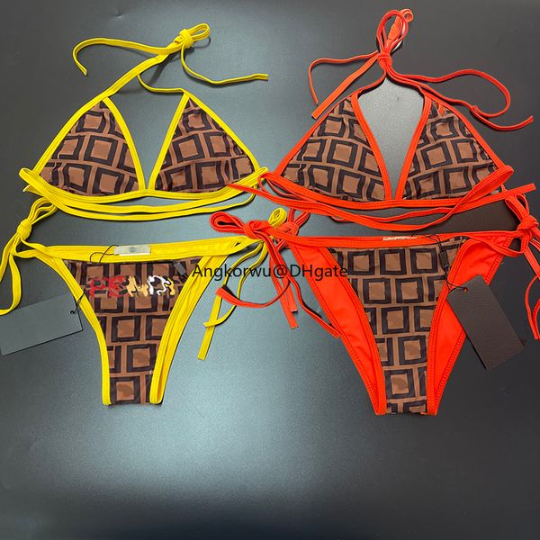 

ff bikini summer designer women's bikini set open back strap luxury swimwear letter two piece split swimwear beach suit biquini no stee