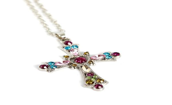 

pendant necklaces 2022 gothic style cross necklace pink color zircon for woman temperament jewelry whole9200348, Silver