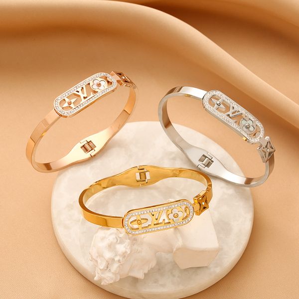 

luxury design good lucky letter clover bangle cuff bracelet for women gift, Black