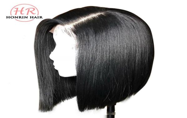 

lace front wig short bob brazilian virgin human hair pre plucked hairline 150 density glueless6667288, Black