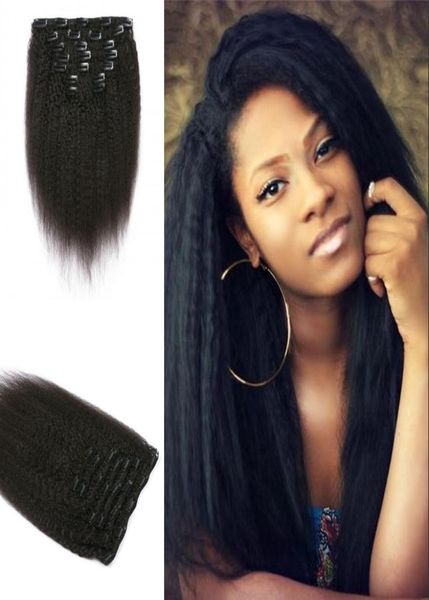 

kinky straight clip in extensions 7psset 120g natural black for black women 100 peruvian natural human hair in stock geasy4774986, Black;brown