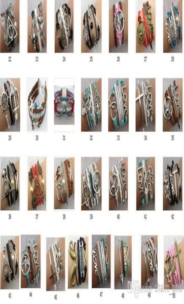 

mix 50 style infinite believe hunger games anchor love jesus owl birds multilayer pattern leather bracelet 10pcslot9819784, Black