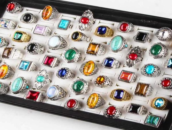 

new 50pcspack turquoise ring mens womens fashion jewelry antique silver vintage natural stone ring party gifts6057175, Golden;silver
