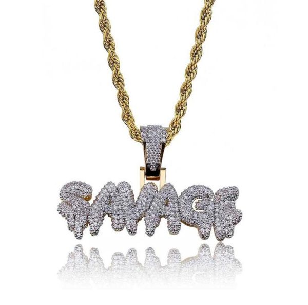 

men iced out savage letters pendant necklace gold color plated micro pave cubic zircon hip hop jewelry2938486, Silver