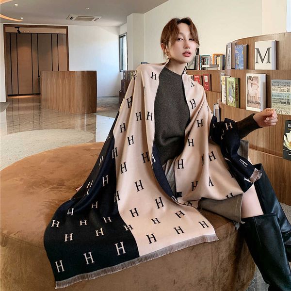 

scarf female summer korean version versatile imitation cashmere winter thickened warm scarf office air conditioning room shawl, Blue;gray