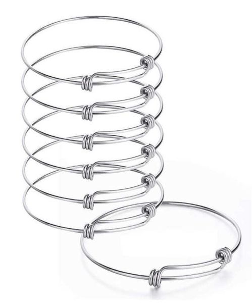 

5pcs stainless steel wire blank bangle bracelet expandable charm bracelet double loops style for diy jewelry making q07171189671, Black
