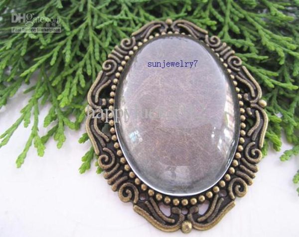 

30mmx40mm antique bronze and antique silver oval pendant trays with glass cabochons 20setlot1606342, Slivery;crystal
