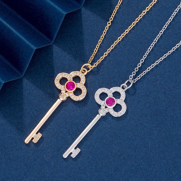 

original new tiffayffay pink diamond heart crown key necklace s925 sterling silver plated 18k light luxury simple pendant chain female, Black