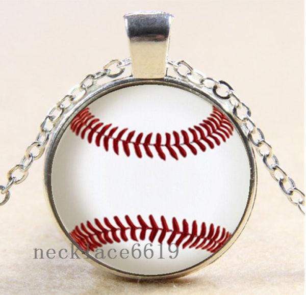

10pcs baseball chain necklacechristmas birthday giftcabochon glass necklace silverbronzeblack fashion jewelry pendant a5647975238, Silver