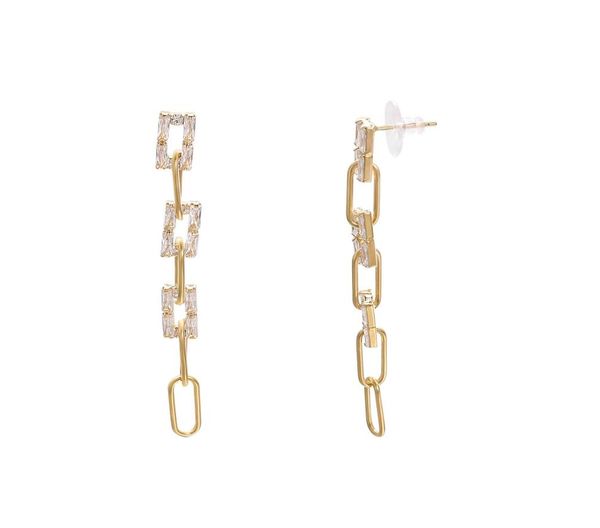 

yoursfs fashion jewelry 18k gold plated hanging long chain zircon earrings woman christmas gift4293355, Silver