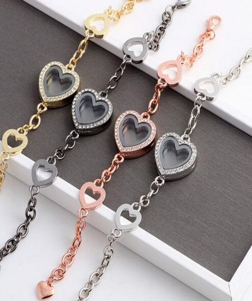 

10pcslot magnetic heart floating locket bracelet with rhinestones glass living memory locket bangles for women1646981, Golden;silver