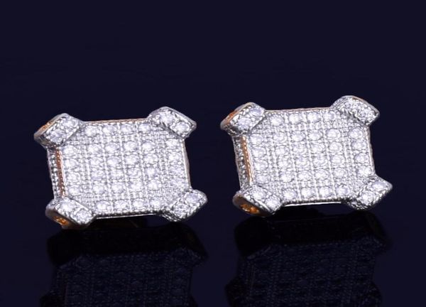 

new 10mm square stud earring for men women039s charm ice out cz stone rock street hip hop jewelry three colors9981213, Golden;silver