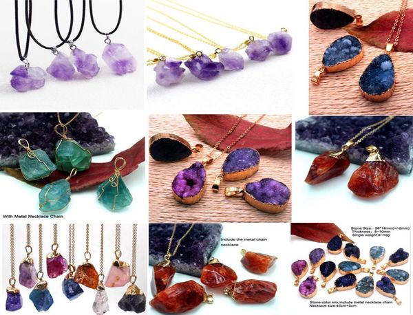 

natural gemstone pendant necklace crytal stone charm necklaces amethyst necklace irregular shape ramdomly mix6493257, Silver