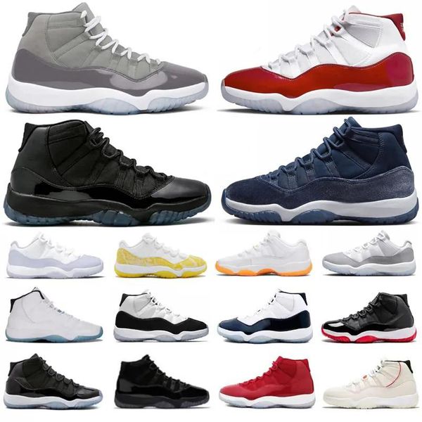 

11 cherry 11s basketball shoes men women cement grey yellow snakeskin midnight navy pure violet cap and gown bred jumpman 11 sports sneakers