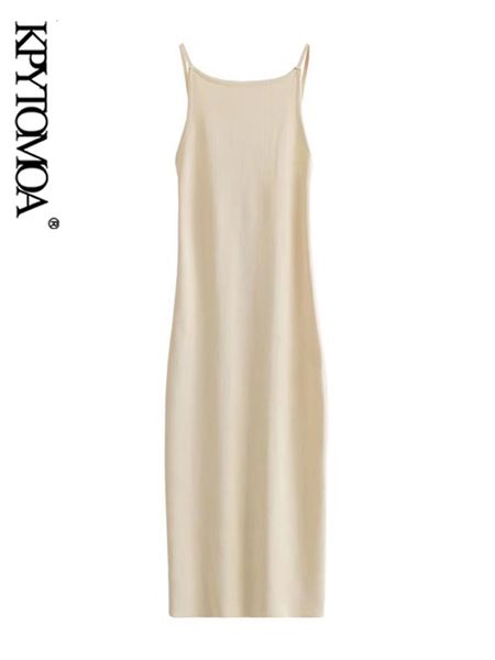 

urban dresses kpytomoa women fashion solid basic fitted knit midi dress vintage backless thin straps female vestidos mujer 230717, White;black