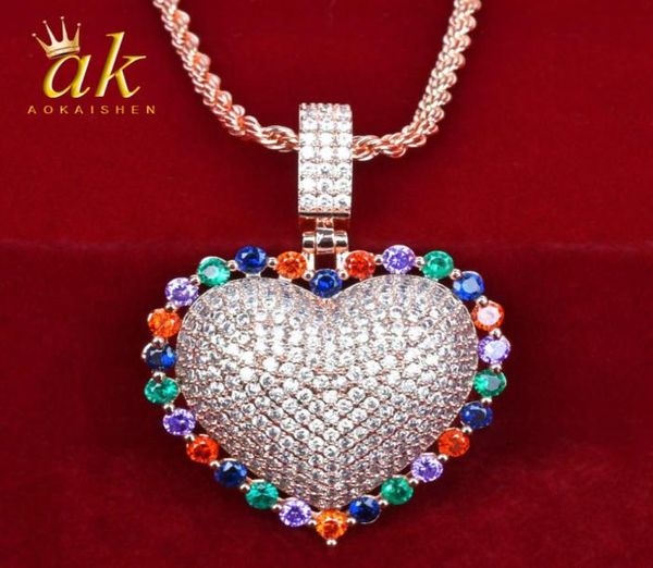 

colorful heart pendant women039s rock necklace gold color material copper cubic zircons bling charms hip hop rock street jewelr7746836, Silver