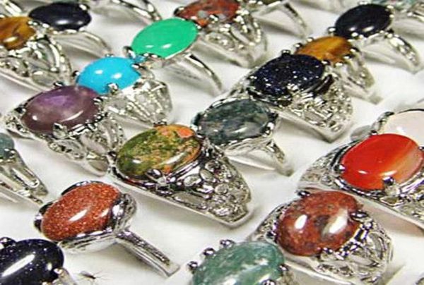 

fashion natural stone silver plated rings for women fashion bezel setting whole jewelry bulk ring lots lr020 7636167, Golden;silver