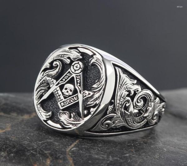 

cluster rings mason skull and bones signet masonic hand sterling silver ring3450379, Golden;silver