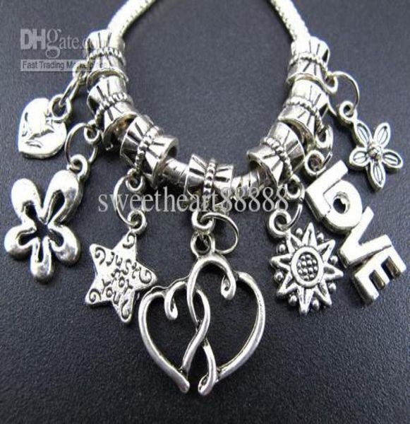 

140pcslot heart love star rose metal big hole charms beads tibetan silver fit european bracelet6673119, Black