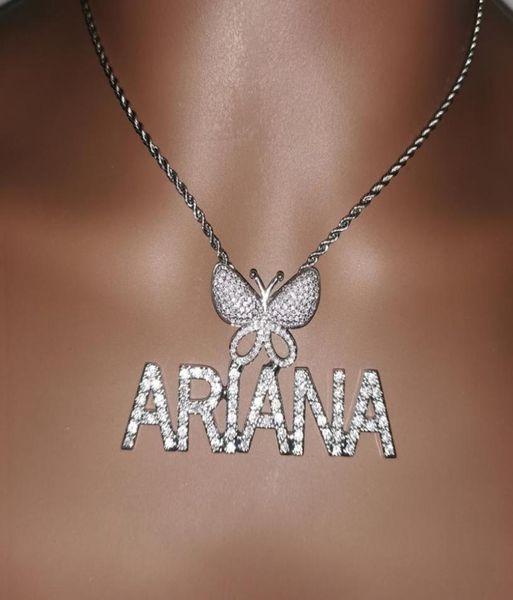 

custom mini initial letters with buttterfly bail pendant micro paved cz personalized name plated necklace hip hop jewelry3662493, Silver