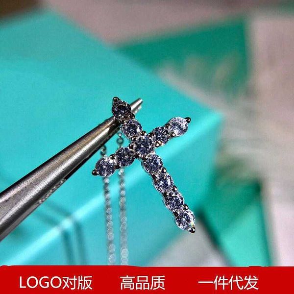 

original new cross set diamond collar chain pendant 925 sterling silver 18k rose gold full necklace lover gift, Black