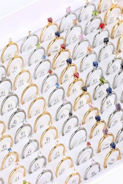 

20pcslot fashion stainless steel cluster rings jewelry wedding engagement for women cubic zirconia golden silver color mix style 5450695