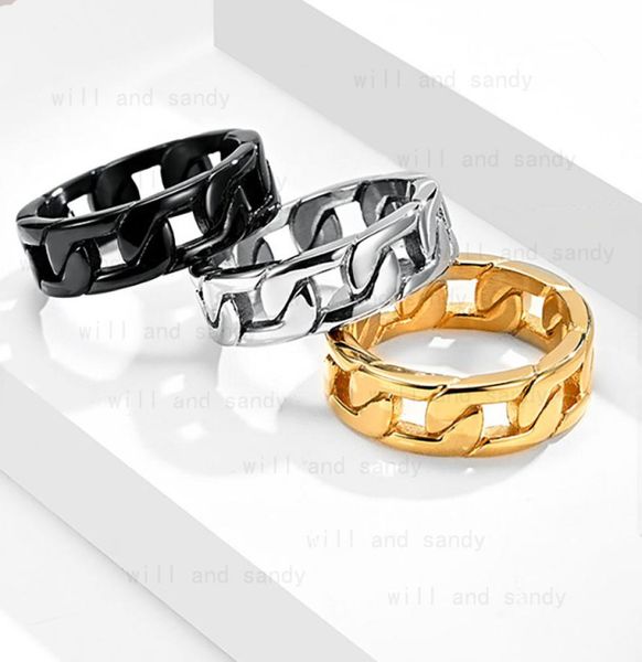 

stainless steel gold cuban chain ring band wedding rings for men women fashion jewelry6205841, Silver